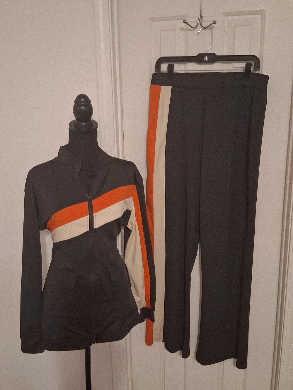Black Track Jacket & Pants Set with Red and Cream Stripes - Picture 4 of 6
